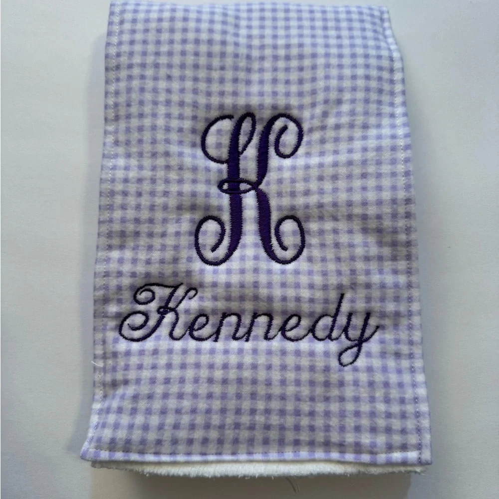 Purple Monogrammed Burp Cloths